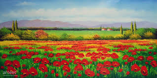 Learn how to paint simple step by step flowers with acrylic in this free painting tutorial by angela anderson. Red Poppies Flower Field Art Paintings For Sale Online Gallery