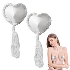Xinjieda Reusable Adhesive Nipple Stickers Sexy Nipple Tassle Shiny Sequin  Heart-Shaped Breast Pasties Bra with Tassel for Women Couples Role Play  Costume Game Party Accessories (White) : Amazon.co.uk: Fashion