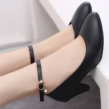 Women Dress Shoes Black Office Lady Shoes Ankle Strap Pumps Classics Medium Heels Ladies Shoes Pop A Office Shoes Women Dress Shoes Womens Leather High Heels