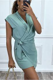 Maybe you would like to learn more about one of these? Robe Cache Coeur Vert D Eau Avec Noeud Et Col Revers