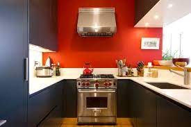 We have light gray cabinets and a matching island. Red Kitchen Theme Ideas Briliant Decoration Projects Tribeca Style 626 At Shelovesseven Com Orange Kitchen Walls Red Kitchen Walls Paint For Kitchen Walls