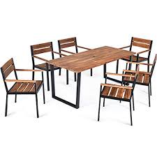 Lokatse home outdoor patio dining table square heavy duty furniture with umbrella hole. Tangkula 7pcs Outdoor Dining Set Patio Dining Furniture Set With Sturdy Steel Frame Large Rectangle Dining Table W Acacia Wood Top Umbrella Hole 6 Ergonomic Chairs For Backyard Garden Outdoor Pricepulse