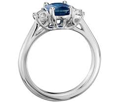 Sapphire And Half Moon Shaped Diamond Ring In 18k White Gold