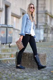 Womens Black And Blue Denim Jacket Women S Light Blue Denim Jacket White Peplum Top Black Leggings Black Leather Knee High Boots Tops For Leggings Winter Black Leggings Scarf Casual