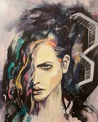 Galaxy girl canvas painting in progress