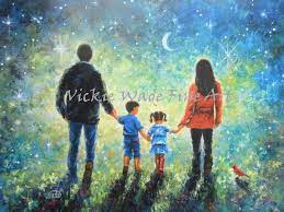 Family Art Print Mom Dad Son Daughter Evening Walk Father Mother Brother Sister Twilight Walk Starry Night Wall Art Vickie Wade Semya Illyustraciya Kartiny Illyustracii