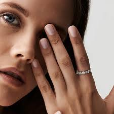 Swarish Jewels Mixed Cut Diamond Anniversary Silver Ring