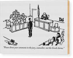 A Lawyer In A Courtroom Is Seen Facing A Chorus Wood Print By Drew  Dernavich | Conde Nast
