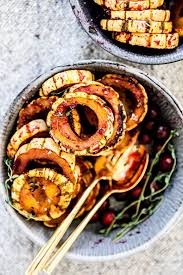 Maple Roasted Delicata Squash With Cranberry Glaze Floating Kitchen Recipe Recipes Delicata Squash Easy Delicious Recipes