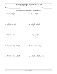 The Simplifying Simple Algebraic Fractions Harder D Math Worksheet From The Alge In 2020 Simplifying Algebraic Expressions Algebra Worksheets Algebraic Expressions