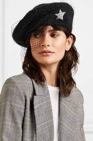 Black Embellished Veiled Mohair Blend Beret Jennifer Behr Beret Fashion Hats Vintage