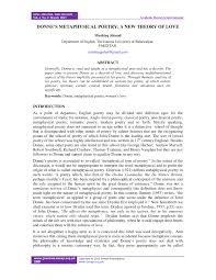 Pdf Donne S Metaphysical Poetry A New Theory Of Love