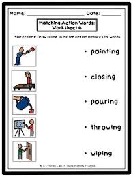 Match the words and the pictures. Action Words Match Words To Pictures By Autism Class Tpt