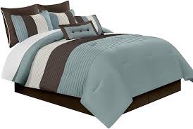 Made from beige and brown microfiber material showcasing floral print with shirring design that gives an appealing look. Amazon Com Chezmoi Collection 8 Piece Luxury Striped Comforter Set Blue Brown Beige California King Home Kitchen