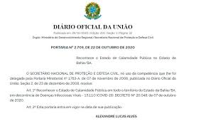 Decreto n 14389 de 05/04/2013. Uniao Reconhece Decreto De Calamidade Publica Da Bahia Por Causa Da Covid 19 Bahia G1