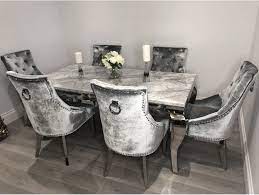 Mid century & classic styles. Imperial Grey Marble Mirrored Dining Table With Annabelle Chair Dining Table Marble Dinning Room Sets Glamourous Dining Room