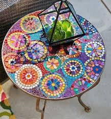 Mosaic Is The Art Of Creating Images By Arranging Small Colored Pieces Of Glass Stone Ceramics Or Other Materials Mosaic Accent Table Mosaic Bohemian Furniture