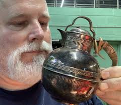 Vintage Apollo EPNS Bernard Rice Sons Tea Water POT Bamboo Handle #2213