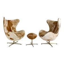 Arne Jacobsen Egg Chairs And Ottoman In Brazilian Cowhide In 2020 Arne Jacobsen Egg Chair Egg Chair Arne Jacobsen Egg