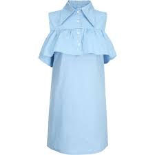 Light Blue Cold Shoulder Ruffle Overlay Buttoned Shift Dress 26 Liked On Polyvore Featurin Blue Dress Short Cutout Shoulder Dress Short Sleeve Shift Dress