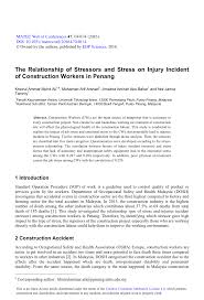The company started its operation in 1988. Pdf The Relationship Of Stressors And Stress On Injury Incident Of Construction Workers In Penang
