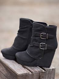 Femmes talon compensé haut baskets cloutées bottines chaussures décontractées. Bottines Cheville Talon Compense Bout Rond Double Boucle Mode Decontracte Femme Noir Promotions