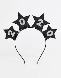 Asos Design Holidays Headband With New Year 2020 And Stars In Black Glitter Asos Holiday Headbands New Year 2020 New Year Headband