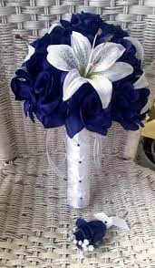 Abbie home real touch calla lily dahlia bridal bouquets crystal light blue ribbon beach wedding rose flowers décor (b round bouquet) 4.4 out of 5 stars 65 $54.99 $ 54. 2 Piece Set 22 Rose Colors Royal Blue Rose By Silkflowersbyjean Lily Bouquet Wedding Lily Wedding Wedding Flowers