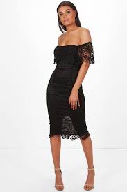 Boutique Lace Off Shoulder Midi Dress Boohoo Australia Dresses Off Shoulder Dresses Mid Length Dresses