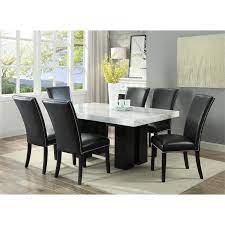 Set (rectangular dining table, 4 side chairs & 2 arm chairs) Camila Marble Top Rectanglular 7 Piece Dining Set With Black Chairs Walmart Com Walmart Com