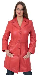 Womens Trench Red Leather Coat 3 4 Long Cynthia Classic Macs Fitted Jacket New Ebay Leather Jackets Women Leather Coat Red Leather Coat