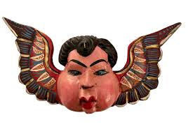 WOOD ANGEL Mask, Mexican Painted Angel, Hanging Cherub, Cacheton, Chubby  Cheeks Angel