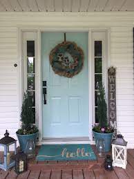 Front Porch With Lanterns Sherwin Williams Watery Paint On Front Door Front Porch Decorating Porch Lanterns Porch Decorating