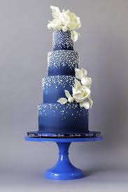 Midnight Blue Wedding Cake With Cascading Pearls By Nina Notaro On Satinice Com Diy Wedding Cake Winter Wedding Cake Wedding Cakes With Flowers