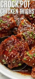 This meal is so easy and will save you money because you can use what you have. Crock Pot Chicken Thighs Sweet Spicy Sauce Spend With Pennies