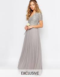 Maya V Neck Tulle Maxi Dress With Tonal Delicate Sequins At Asos Com Grey Sequin Dresses Maxi Dress Prom Maxi Dress