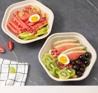 750/1000/1300/1600ML Salad Container Hexagon Eco Friendly Custom Disposable  Sugarcane Salad Bowl with Lid