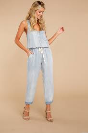 Walk Tall Light Chambray Blue Jumpsuit Blue Jumpsuits Jumpsuit Chambray Jumpsuit