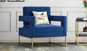 Buy Cargo Arm Chair Velvet Indigo Blue Online In India Wooden Street Wooden Street Chair Living Room Furniture