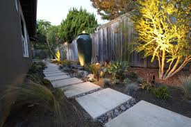 Design ideas for a small modern full sun front yard concrete paver garden path in san francisco for fall. Mid Century Modern Backyard Ideas Lighting A Mid Century Modern Landscape Design Modern Landscaping Front Yard Garden Design Modern Landscape Design