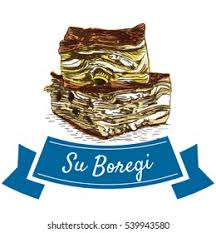 Böreklerimizi, bitkisel sıvı yağ ve sadece firmamız için üretim yapan mandıradan temin edilen peynirle hazırlıyoruz. Su Boregi Colorful Illustration Vector Illustration Stock Vector Royalty Free 539943580