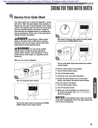 Caring For Your Water Heater Service Error Code Chart