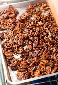 Spicy Pretzel And Nut Mix Recipe Spiced Pretzels Snacks Snack Mix Recipes