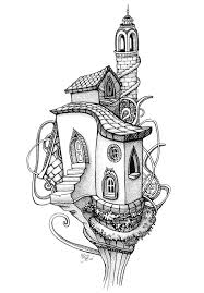 Coloring, the act of adding color to the pages of a coloring book; Tree House Whimsical Fairy House Drawing Novocom Top