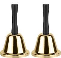 Gold Hand Bell, 2 Pack Steel Hand Bell Call Bell for Wedding, Adults,  Dinner Bells for Food Line, Classroom Bell for Inside, Alarm,  Jingles,Ringing