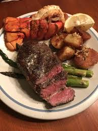 I ordered a single lobster tail which was one of the sweetest i have had.. Homemade Wednesday Dinner Ribeye Steak Lobster Tail Roasted Potatoes And Asparagus Steak And Lobster Lobster Dinner Dinner