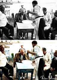 sayin ibrahim derinkuyu nun katkilariyla ataturk buyukcekmece mimar sinan beldesinde bir kahvehanede kahve icerken 18 eylul 1934 geschiedenis