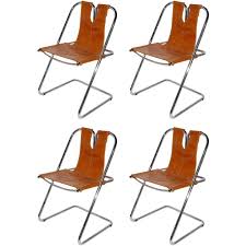 1960s Italian Set Of Four Hand Stitched Leather And Chrome Chairs Tan Leather Chair Chrome Chair Leather Dining Chairs