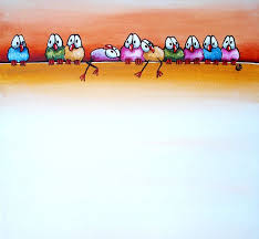 Birds On A Wire Painting Sorry 410 Gone Whimsical Art Happy Paintings Bird Art