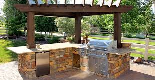 Outdoor Kitchens Houston And L Shaped Design Under Brown Wooden Patio Pergola With Stainless Steel Gr Small Outdoor Kitchens Outdoor Kitchen Design Outdoor Bbq